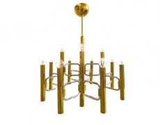 Brass & Chrome Chandelier by Gaetano Sciolari