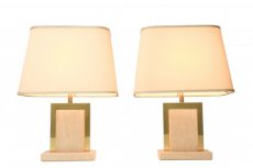 Travertin & Brass Table Lamps by Camille Breesch